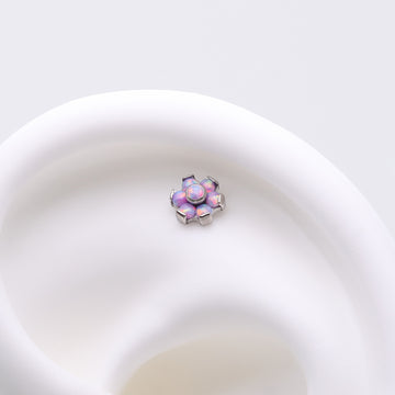 Detail View 1 of Implant Grade Titanium OneFit Threadless Brilliant Fire Opal Flower Top Part-Purple Opal